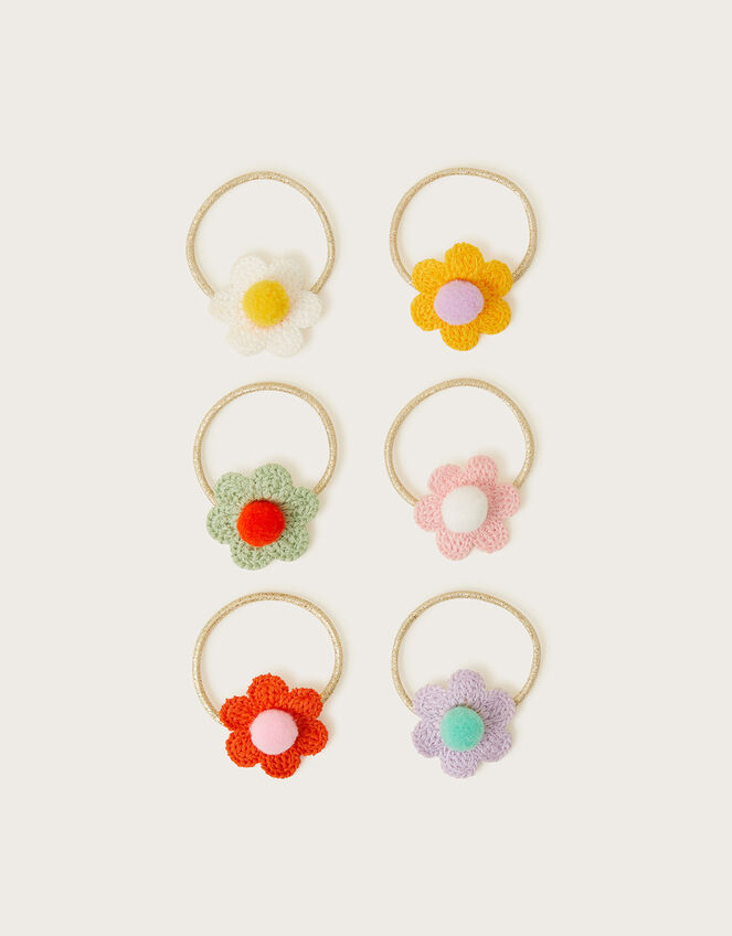Pom-Pom Crochet Flower Hair Bands 6 Pack, , large
