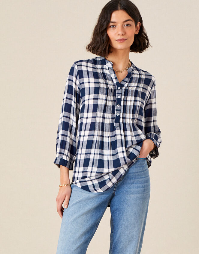 Check Longline Shirt, Blue (NAVY), large