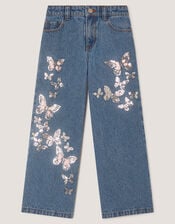 Butterfly Sequin Wide Leg Jeans, Blue (BLUE), large