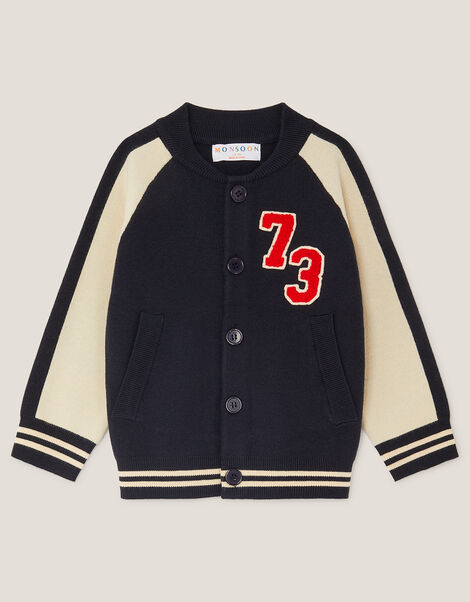 Varsity Knitted Bomber Jacket, Blue (NAVY), large