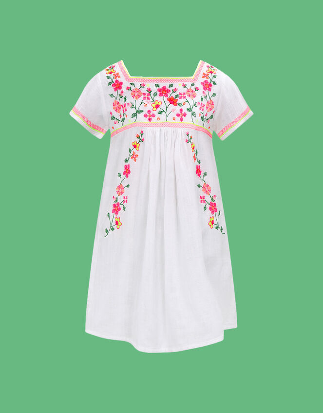 Sunuva Kids Peruvian Floral Embroidered Dress, White (WHITE), large