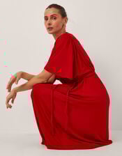 Paula Braided Jersey Midi Dress, Red (RED), large