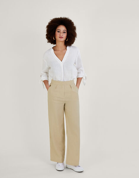 Jenny Shorter Length Trousers in Linen Blend, Natural (STONE), large
