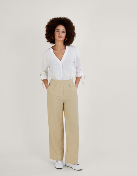 Jenny Shorter Length Trousers in Linen Blend Natural, Natural (STONE), large