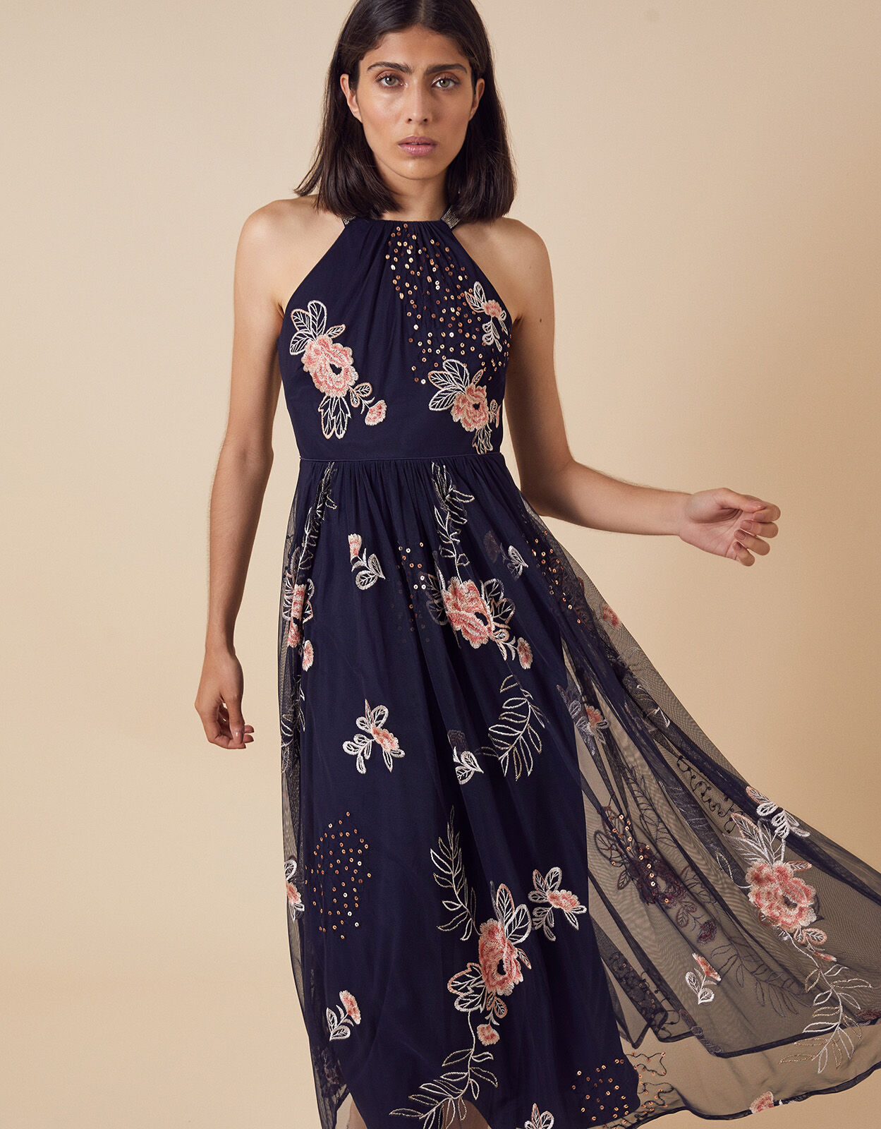 blue embroidered midi dress