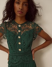 Mila Lace Pleated Midi Dress, Green (GREEN), large