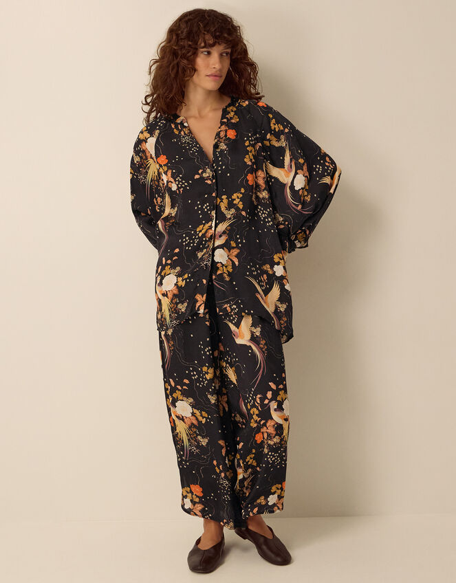 Clemence Seraphine Floral Print Satin Blouson Blouse, Black (BLACK), large