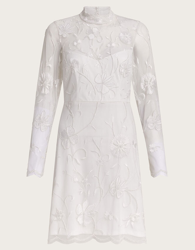 Krystyna Embroidered Short Wedding Dress, Ivory (IVORY), large