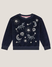 Cosmic Embellished Velour Sweatshirt, Grey (GREY), large
