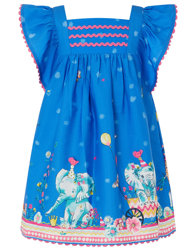 Baby Blue Animal Border Dress in Recycled Fabric, Blue (BLUE), large