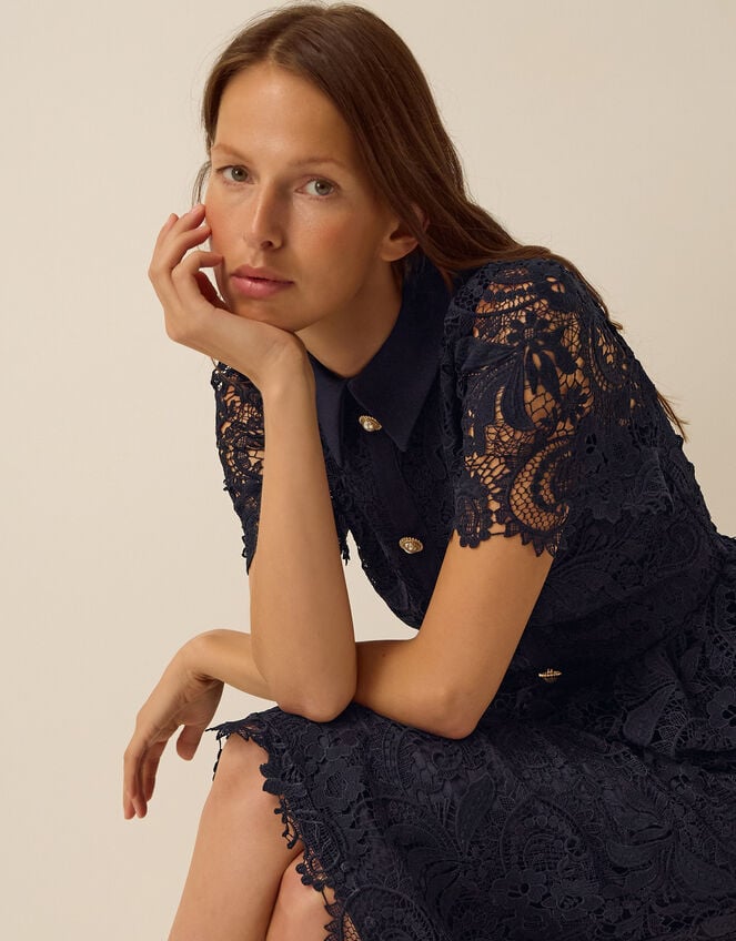 Alice Lace Peplum Midi Dress, Blue (NAVY), large