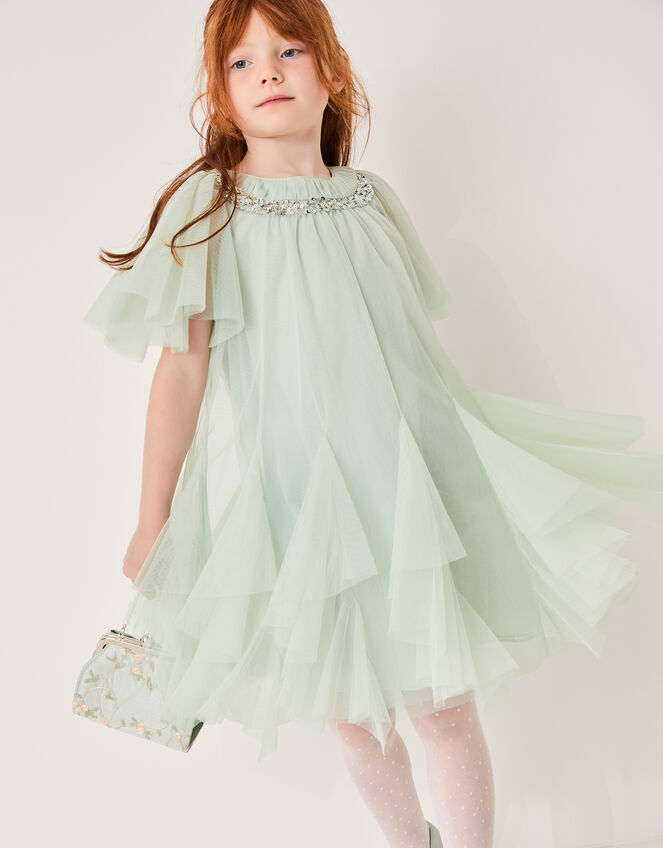 Nessa Sparkle Collar Waterfall Dress, Green (SAGE), large