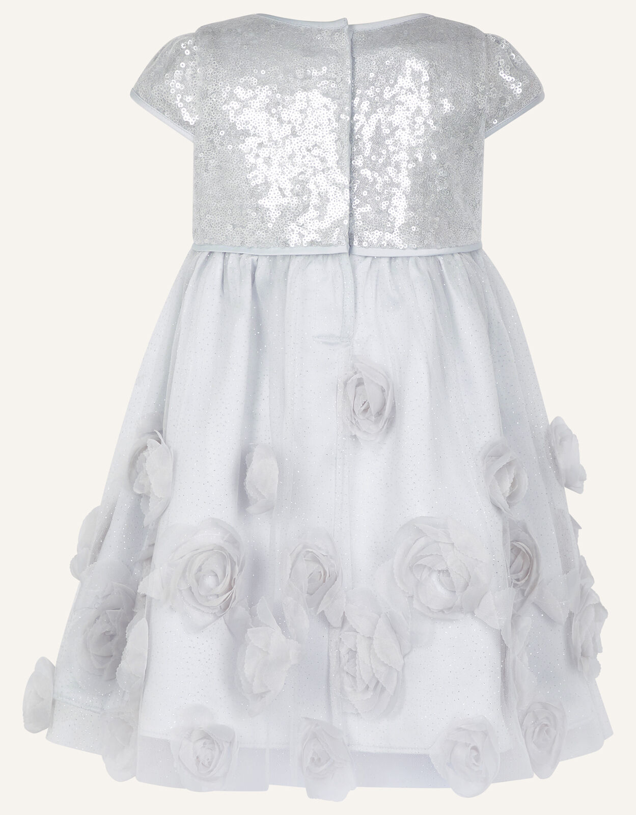 Baby Sequin 3D Rose Dress Silver
