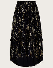 Lina Foil Print Skirt in Sustainable Viscose, Black (BLACK), large