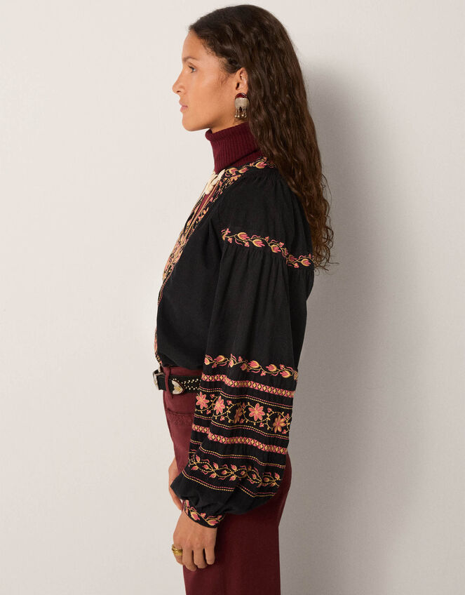 Maison Hotel Virginia Floral Embroidered Blouse, Black (BLACK), large