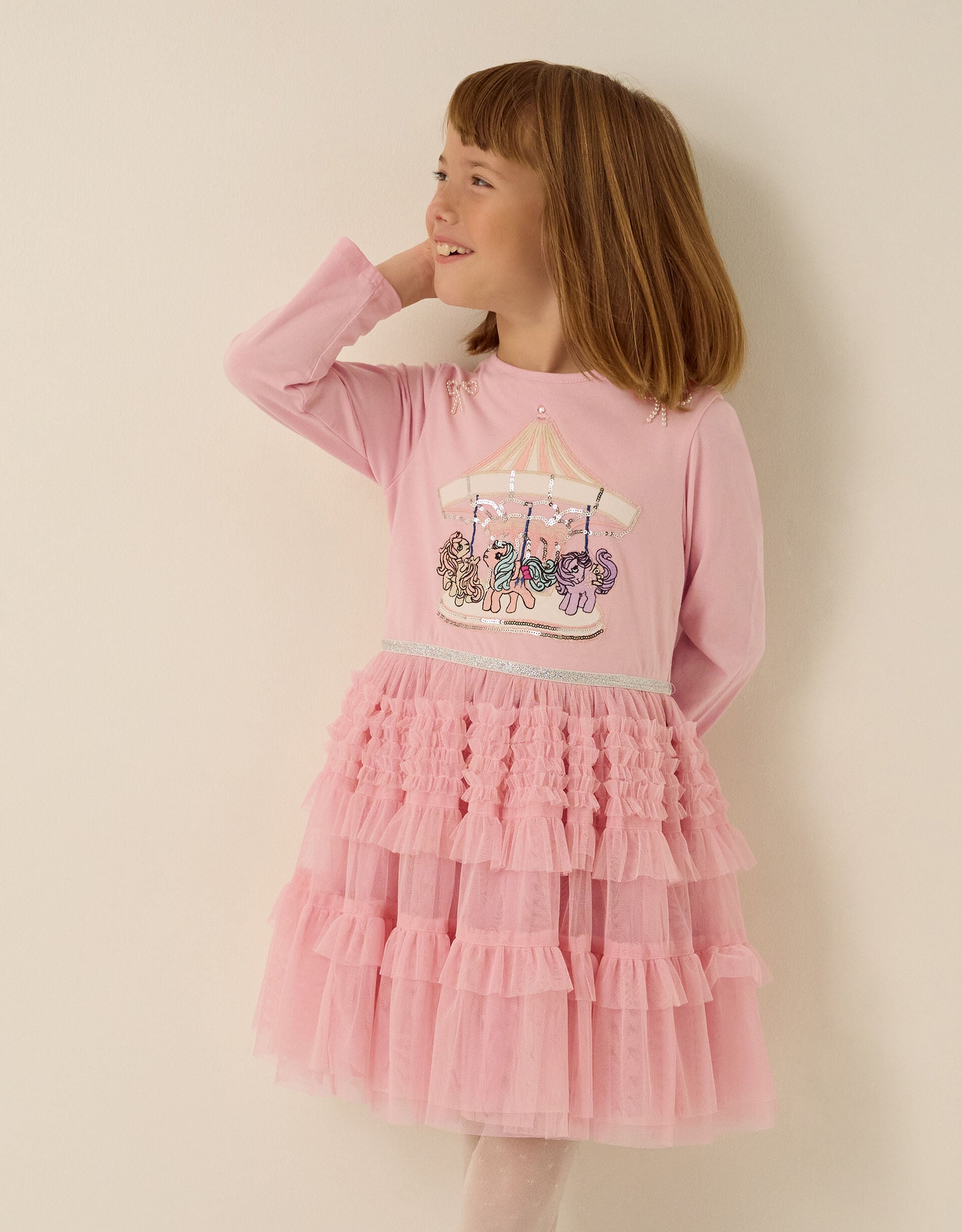 Monsoon x My Little Pony Carousel Long Sleeve Disco Dress, Pink (PINK), large