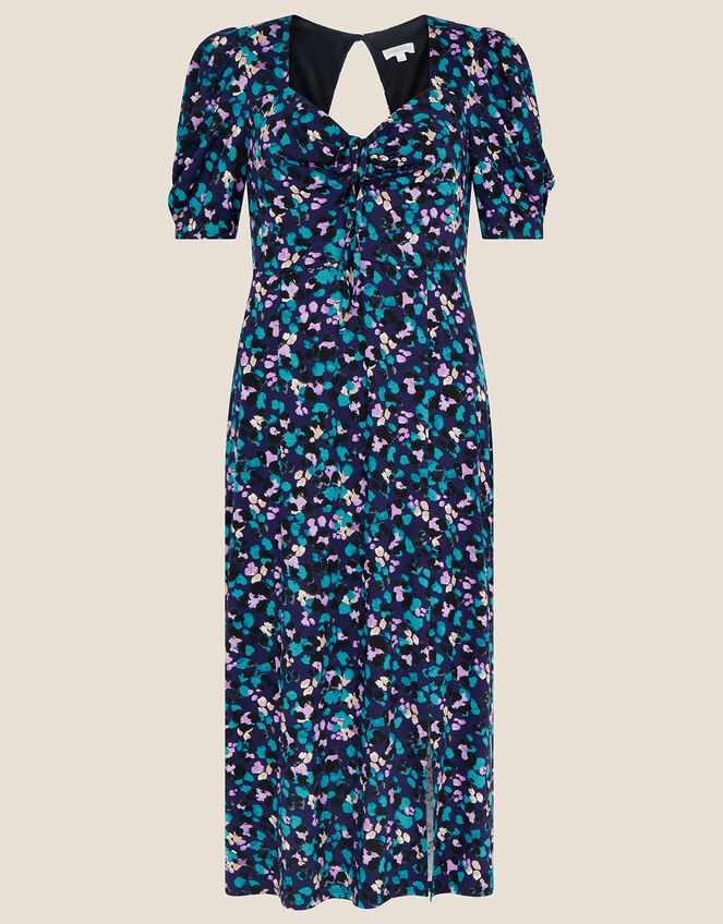 Animal Print Jersey Midi Dress, Blue (NAVY), large