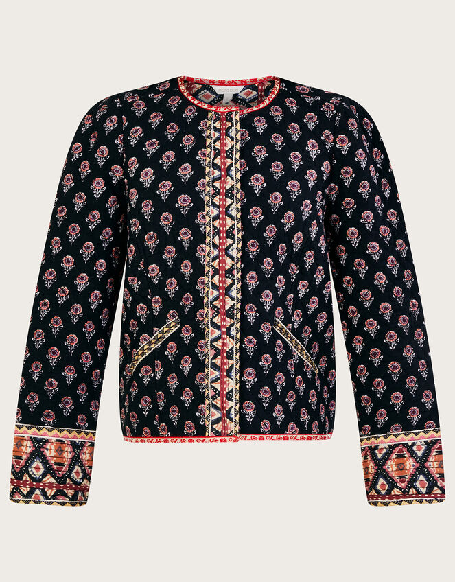 Padded Rose Print Jacket in LENZING™ ECOVERO, Black (BLACK), large