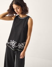 Sara Sleeveless Embroidered Top, Black (BLACK), large