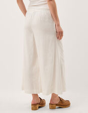 Maisie Linen Blend Cropped Wide Leg Trousers, White (WHITE), large