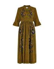 East Floral Embroidered Corduroy Maxi Dress, Green (GREEN), large