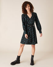 Ditsy Floral Knee-Length Dress, Black (BLACK), large