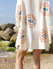 Meraki Beach Eye Print Beach Shirt, Orange (ORANGE), large