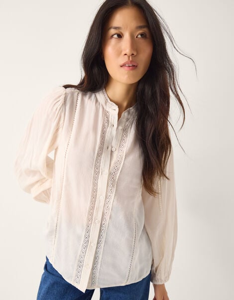 Sara Lace Trim Blouse, Ivory (IVORY), large