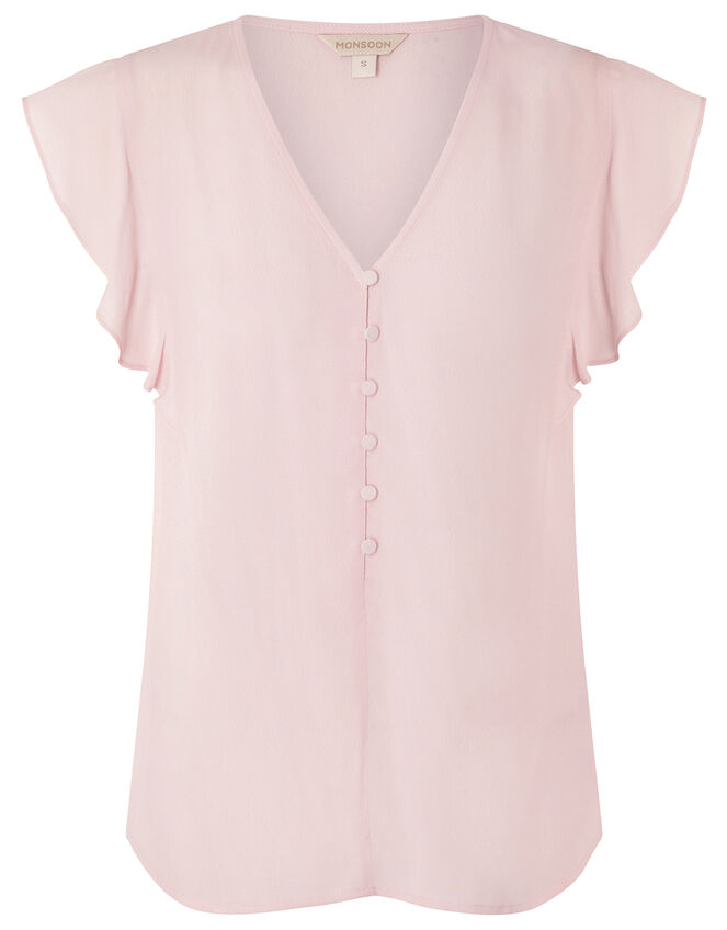 Ruffle Short Sleeve Blouse, Pink (BLUSH), large