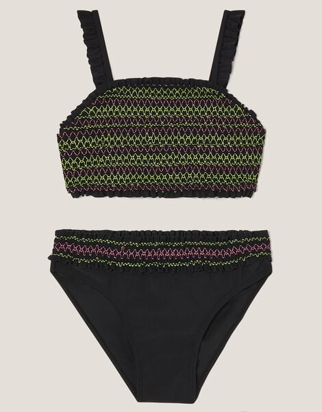 Shirred Stitch Bikini Set, Black (BLACK), large