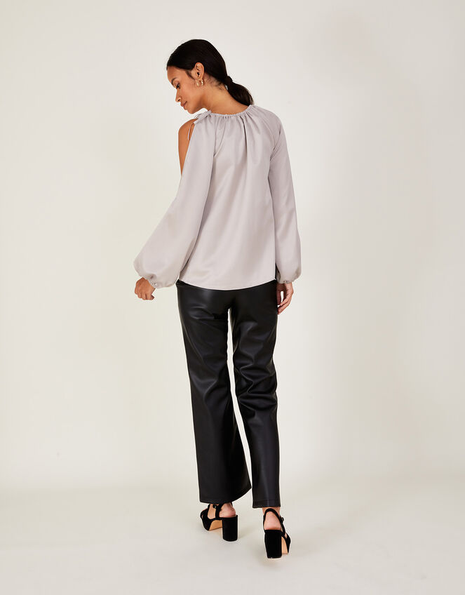 Claudette Satin Cold Shoulder Top, Ivory (IVORY), large