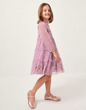 Floral Bow Embellished Tulle Dress, Purple (PURPLE), large