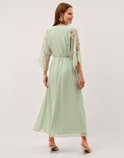 Clara Floral Embellished Midi Wrap Dress, Green (SAGE), large