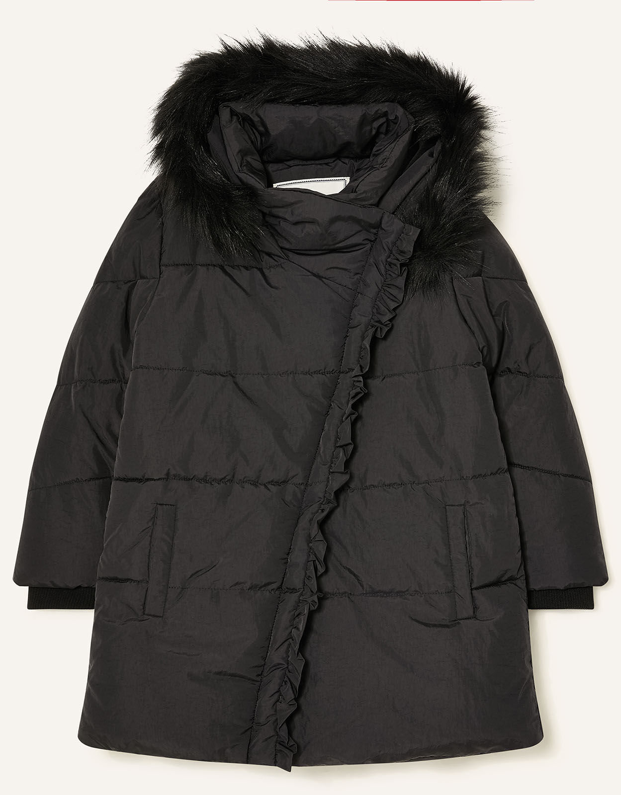 Asymmetric Ruffle Coat Black