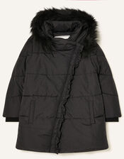 Asymmetric Ruffle Coat, Black (BLACK), large