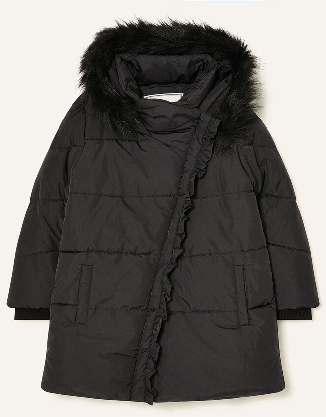 Asymmetric Ruffle Coat, Black (BLACK), large