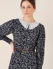 Lace Collar Floral Dress, Blue (NAVY), large
