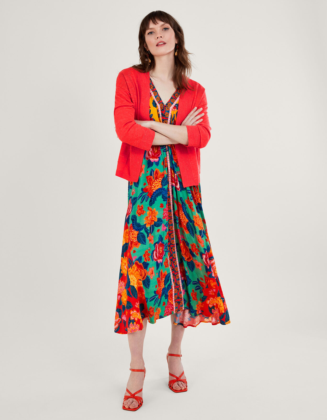 Pocket Cardigan in Linen Blend Orange