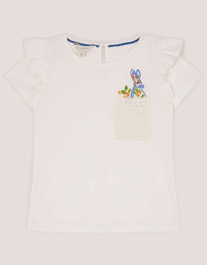 Bunny Pocket Cotton T-Shirt, Ivory (IVORY), large