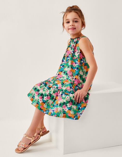 Ditsy Floral Swing Dress, Green (GREEN), large