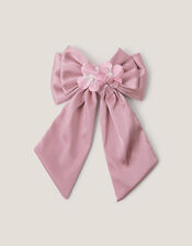 Rebecca Flower Satin Bow Hair Clip, , large