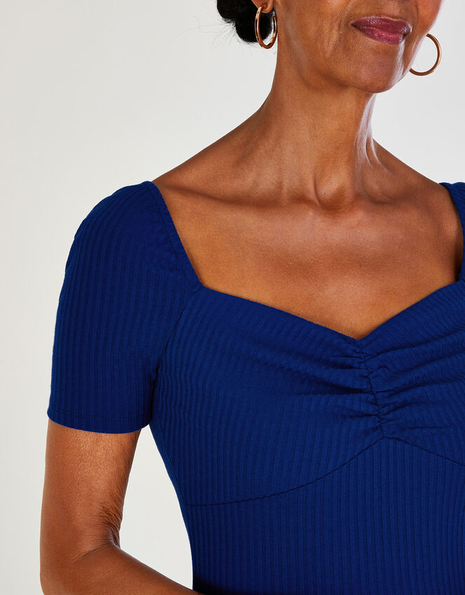 Ribbed Sweetheart Midi Jersey Dress, Blue (COBALT), large