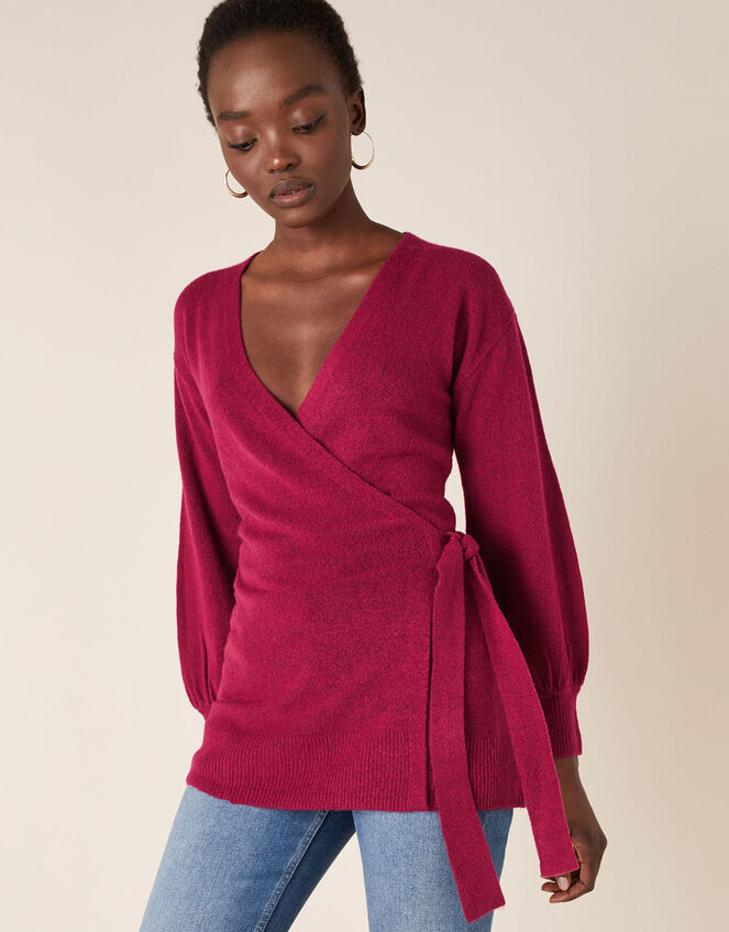 Wrap Knit Cardigan, Pink (PINK), large