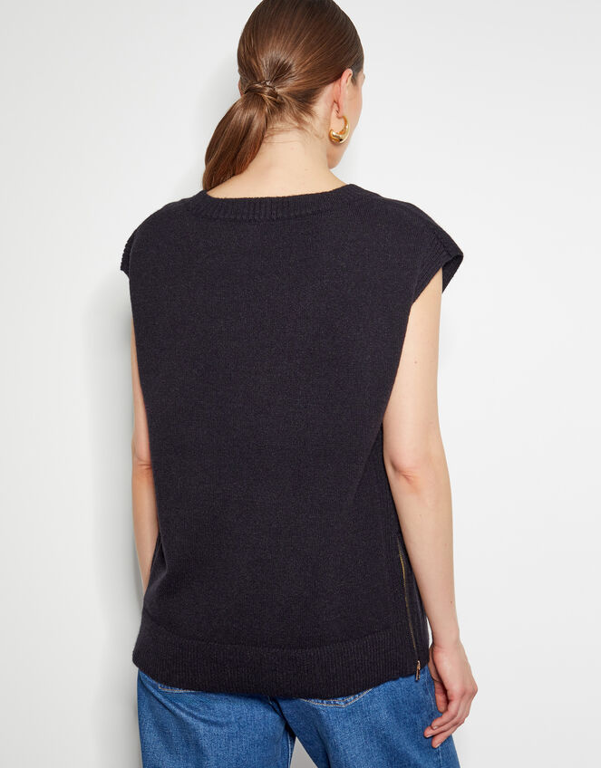 Zuri Zip Detail Knitted Vest, Black (BLACK), large