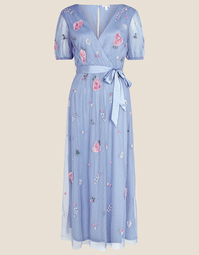 Zoe Hand-Embellished Midi Dress, Blue (BLUE), large