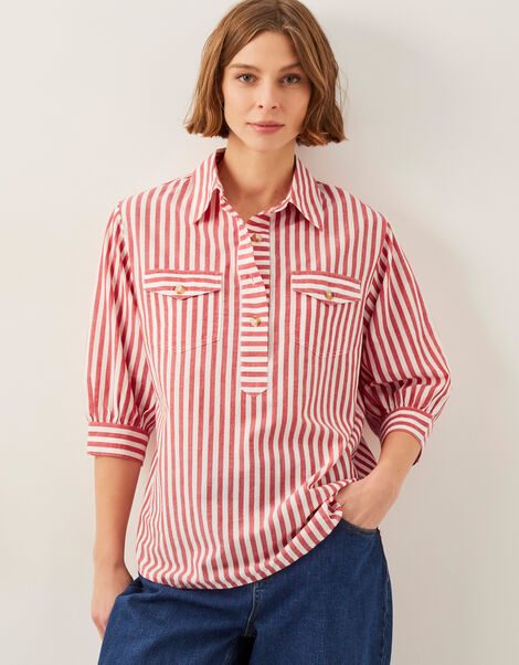 Liv 3/4 Sleeve Stripe Shirt, Red (RED), large