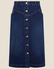 Denim Button Through Midi Skirt, Blue (DENIM BLUE), large