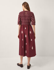 Laurie Floral Smocked Midi Dress, Red (BERRY), large