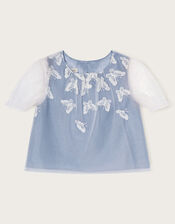 Kiara Short Sleeve Lace Butterfly Top, Blue (BLUE), large