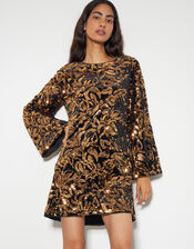 Anna Flute Sleeve Sequin Velvet Mini Dress, Black (BLACK), large
